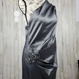 Bibian Ruched One Shoulder Embellished Dress Charcoal Size Large